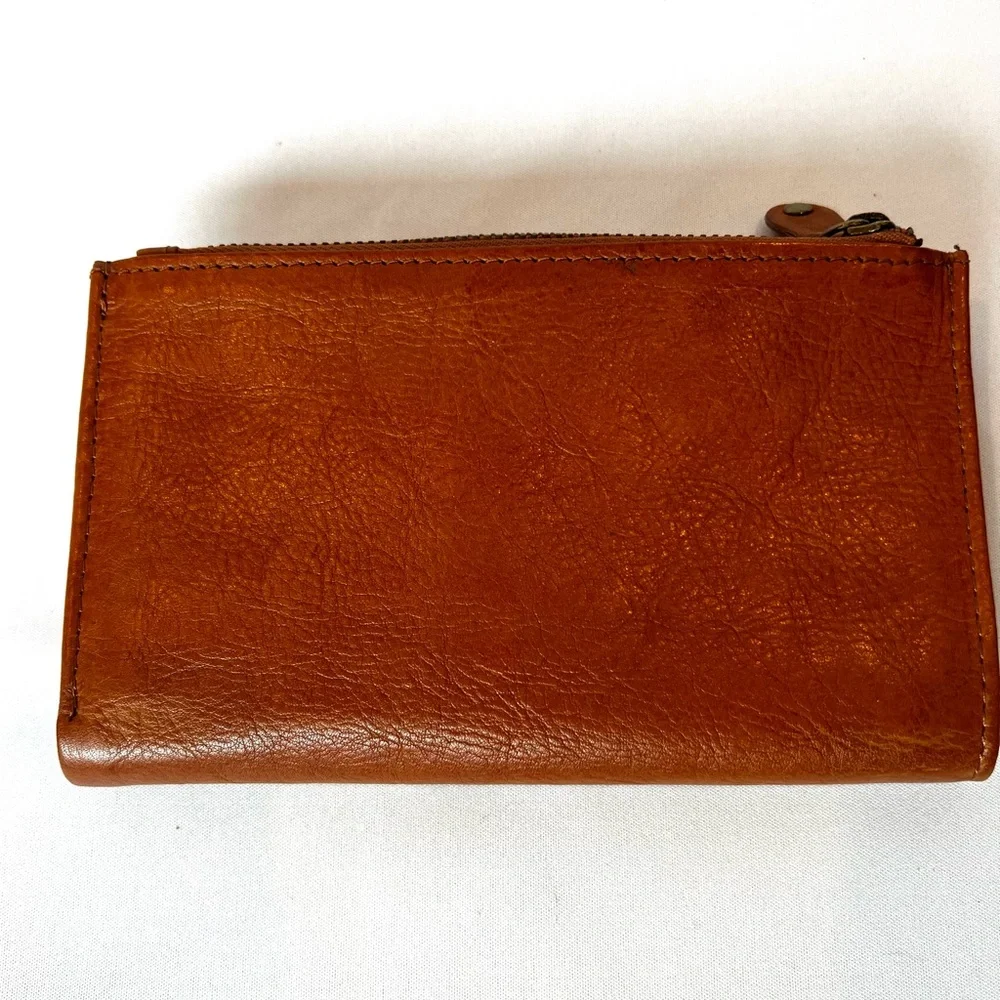 Genuine Leather Braided Tab Wallet Boho Brown Bifold Checkbook Organizer - Picture 6 of 10